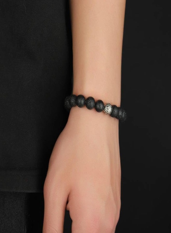 tanguan Protection Bracelet, Black Tourmaline Bracelet for Woman Man Healing Crystal Bracelets Obsidian Hematite Bracelets Anxiety and Stress Relief Clam Jewelry Handmade Natural Beads Jewelry Gift (Black volcanic stone) - Image 2